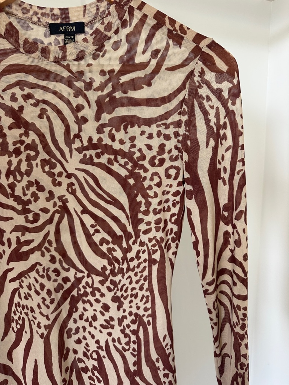 AFRM Shailene Sheer Dress in Taupe Animal XS - Picture 4 of 7